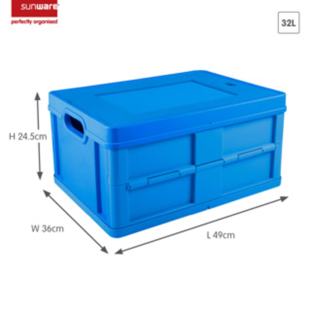 Sunware square gesloten vouwkrat 32l met deksel blauw