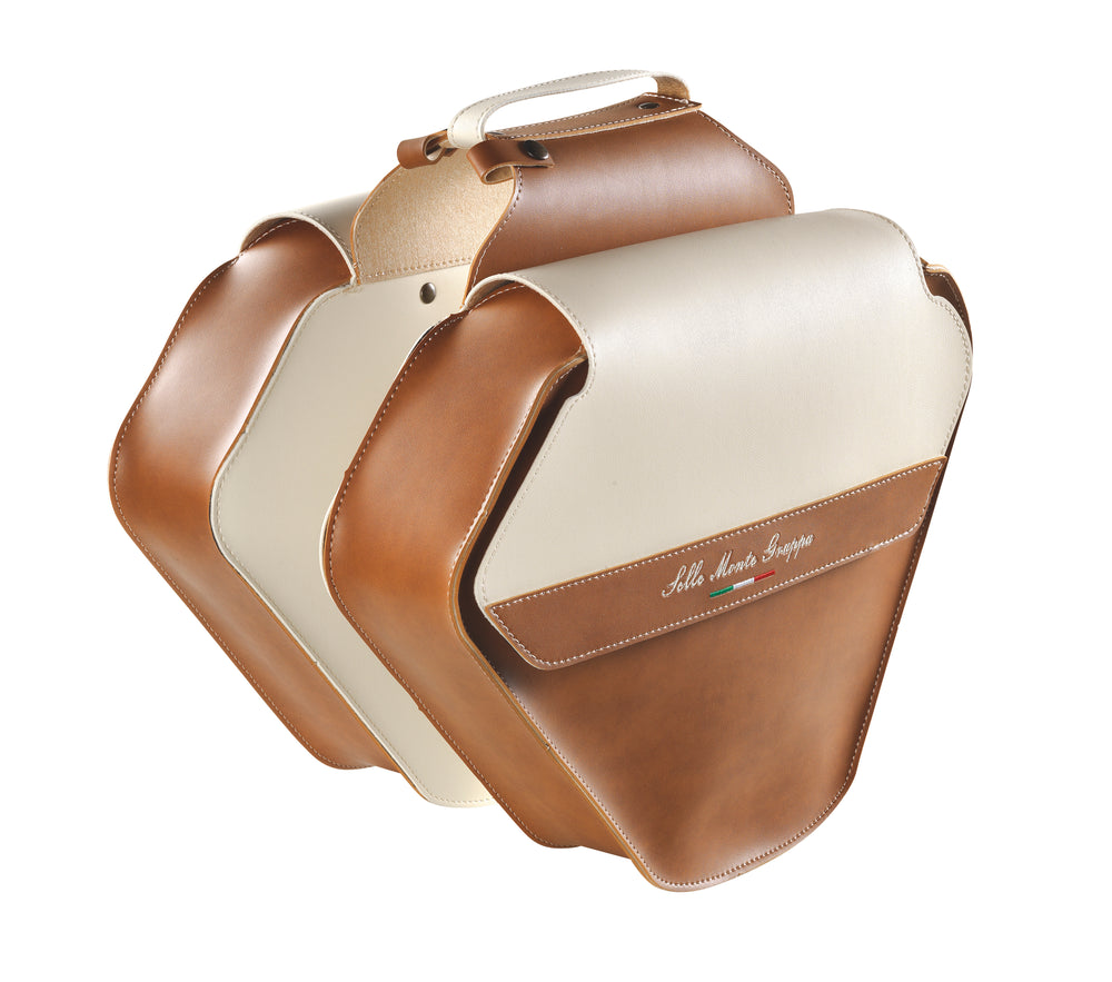 Monte Grappa Dubbele fietstas Fashion leer cognac creme