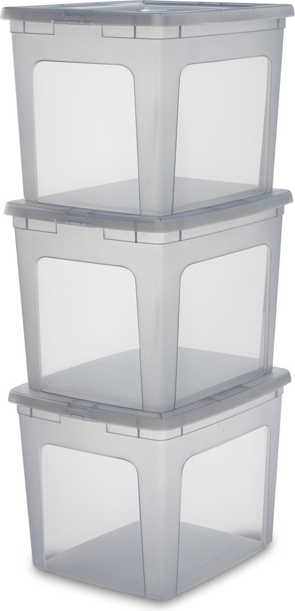 Iris clearbox opbergbox - 30l - kunststof - grijs - set van 3