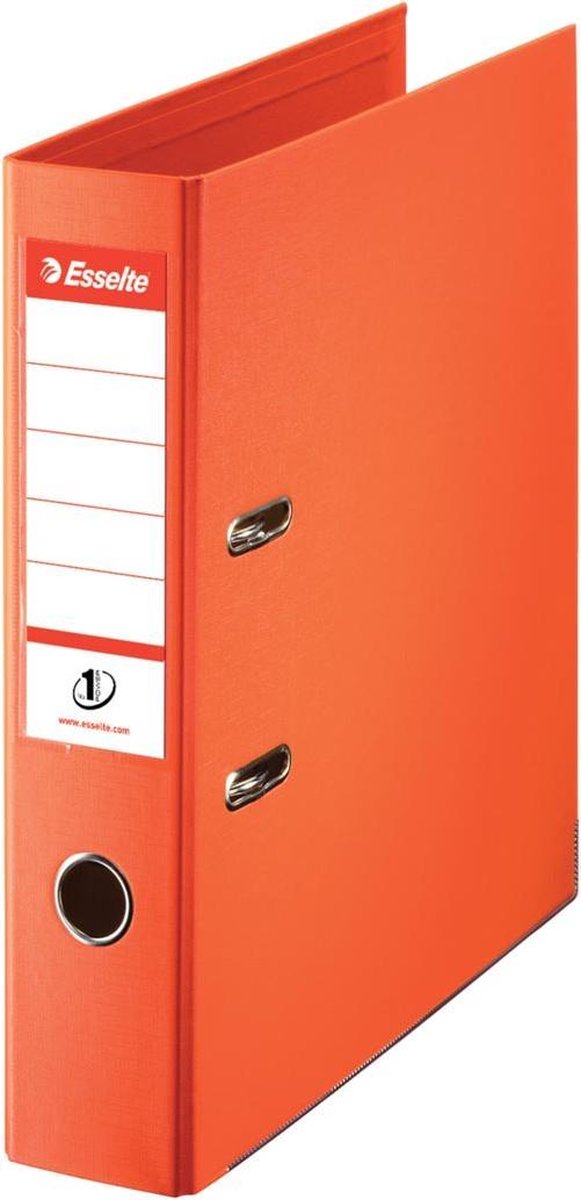 Esselte no.1 kunststof a4 ordner met etikethouder - 2-rings - rugbreedte van 75mm - capaciteit van 500 vel - oranje