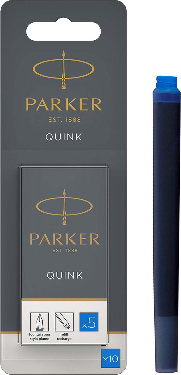 Parker lange vulpen inktpatronen - blauwe quink inkt - uitwasbaar - 10 stuks