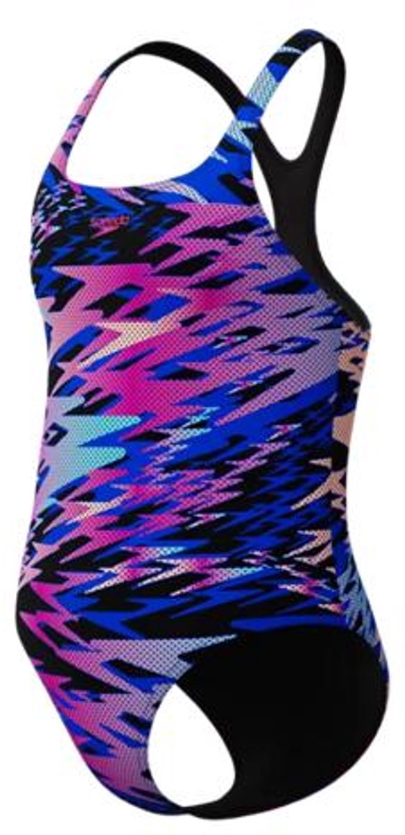 Speedo hyperboom print medalist meisjes sportbadpak - kleurvast badpak meisjes - chloorbestendig zwempak meisjes - sportbadpak meisjes met medalist-bandjes - zwart roze - 140