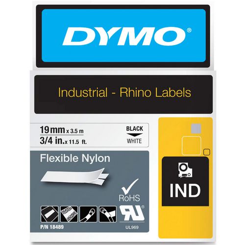 Nylontape dymo rhino zwart, wit 19mm x 3,5m