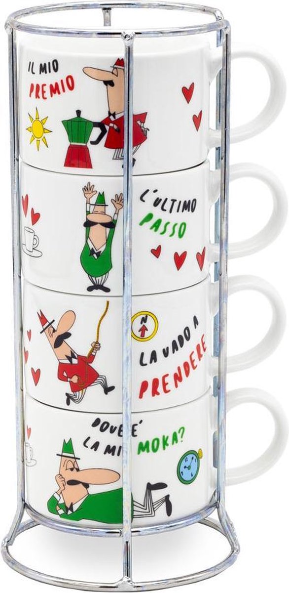 Bialetti impilabili italia cappuccino koffie kopjes in rek 4 stuks