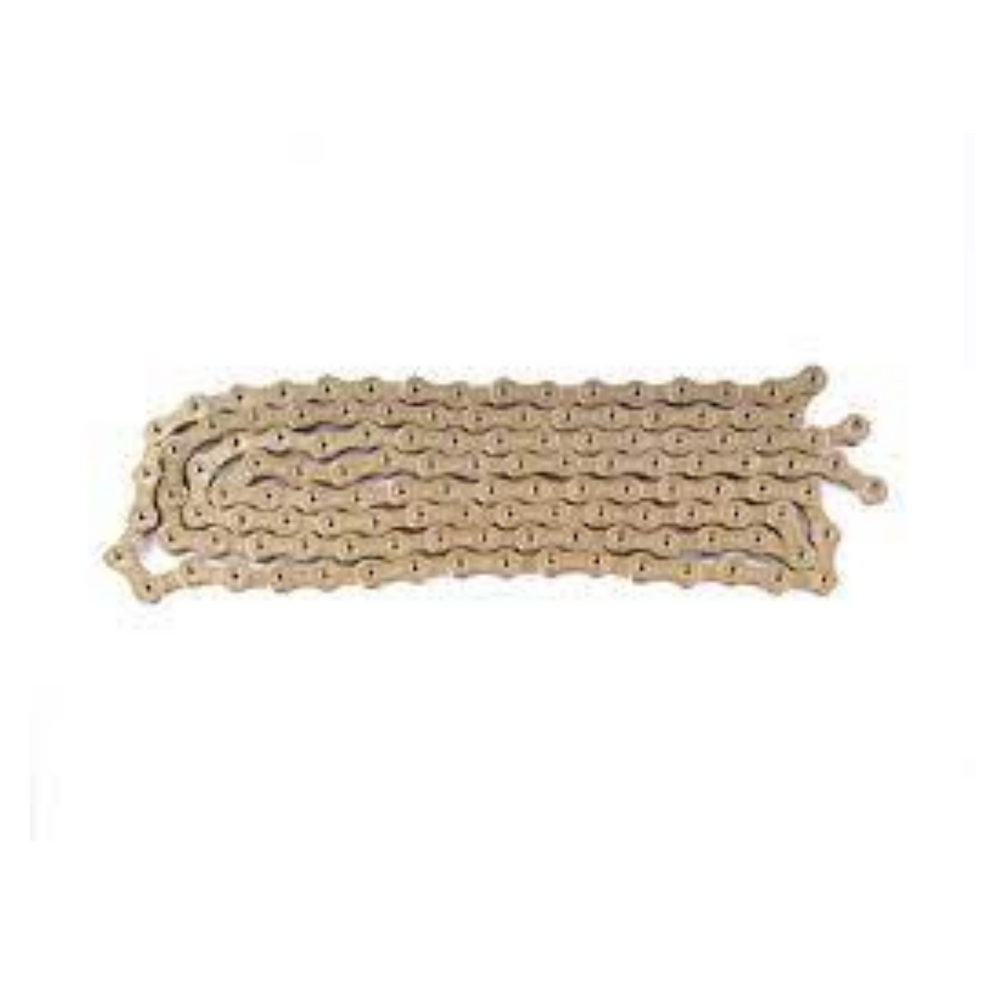Sunrace cn12h ketting, 1 2 x 11 128 12-speed, 126 links holle pin. goud