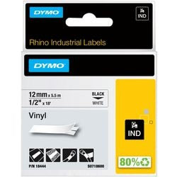 Dymo tape gekleurd vinyl rhino 12mmx5,5m zwart wit
