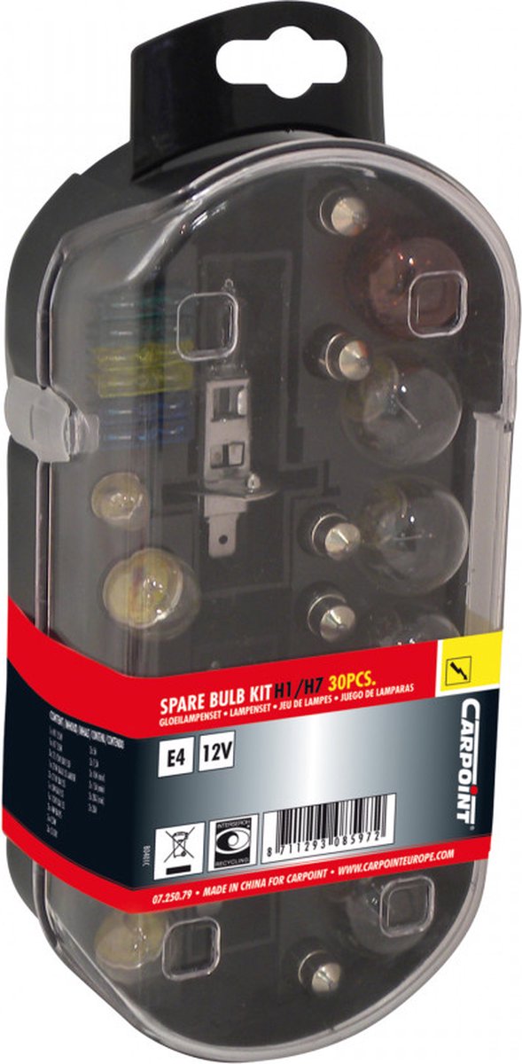 Carpoint gloeilampenset h1 h7 – 30-delig – inclusief zekeringen – compacte opbergbox – eenvoudige installatie
