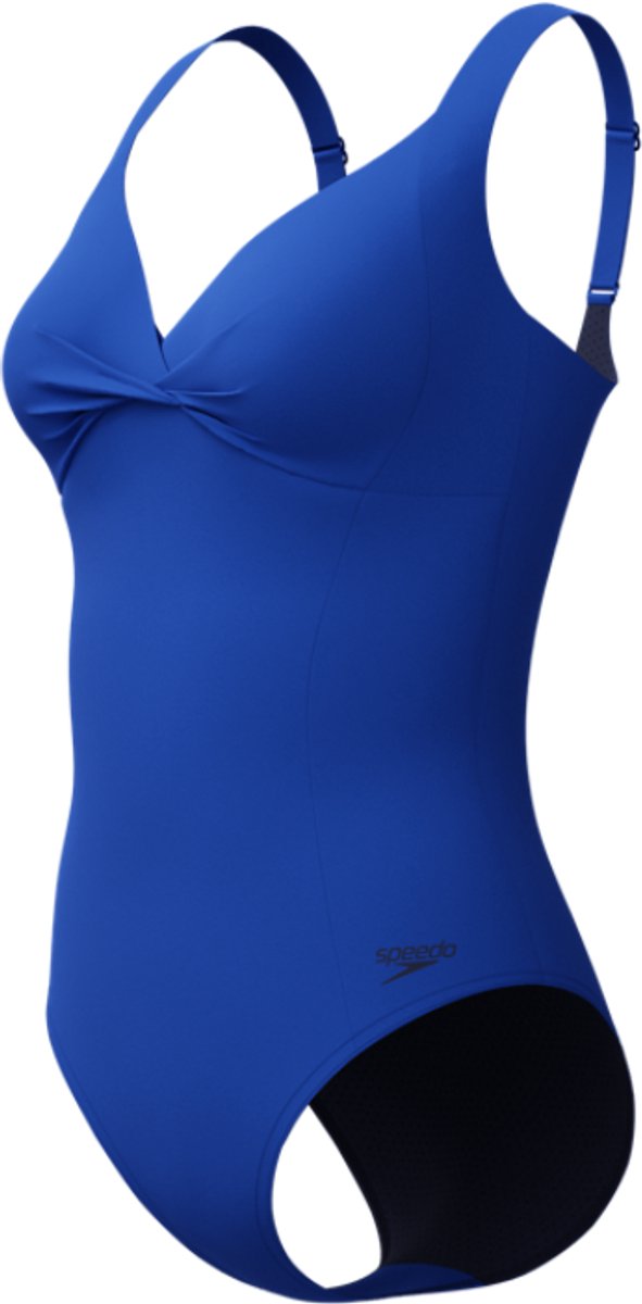 Speedo shaping cross knot 1 piece dames sportbadpak - corrigerend badpak dames - zwempak dames met uitneembare cups - sportbadpak dames met hartvormige halslijn en verstelbare bandjes - blauw - 50
