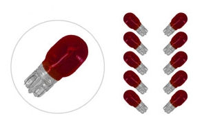 Lamp 12V 10W T13 Wedge rood (10-stuks)