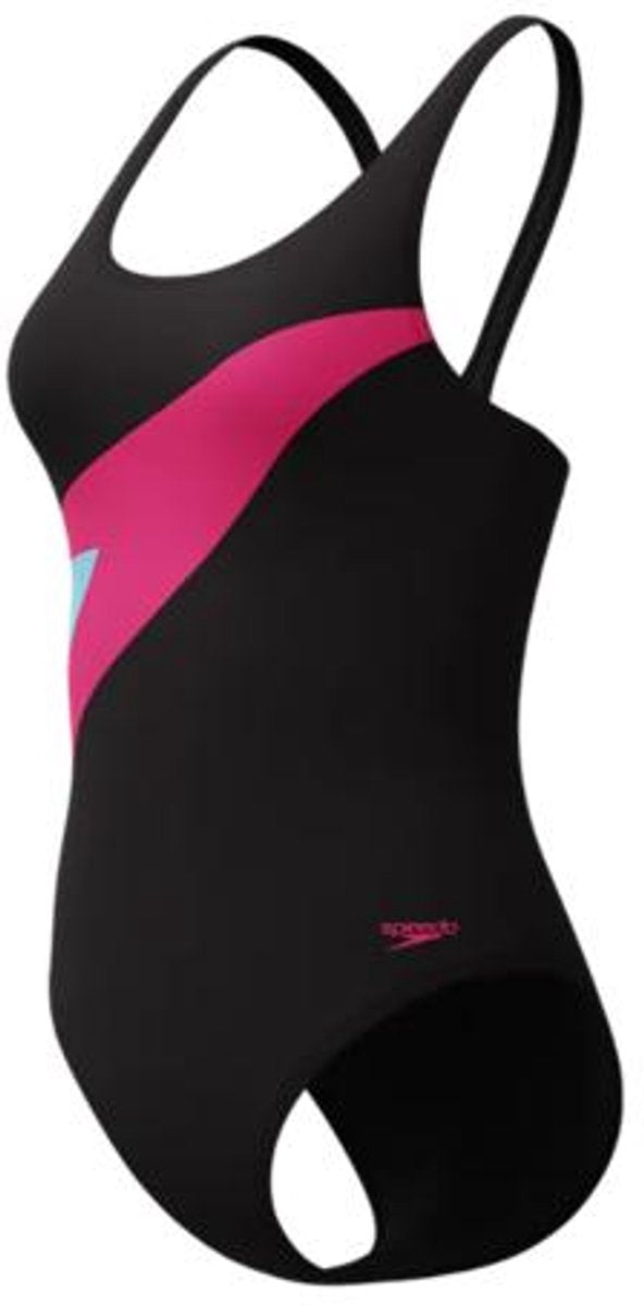Speedo hyperboom butterfly back dames sportbadpak - kleurvast badpak dames - chloorbestendig zwempak dames - sportbadpak dames met vlinderrug - zwart roze - 46