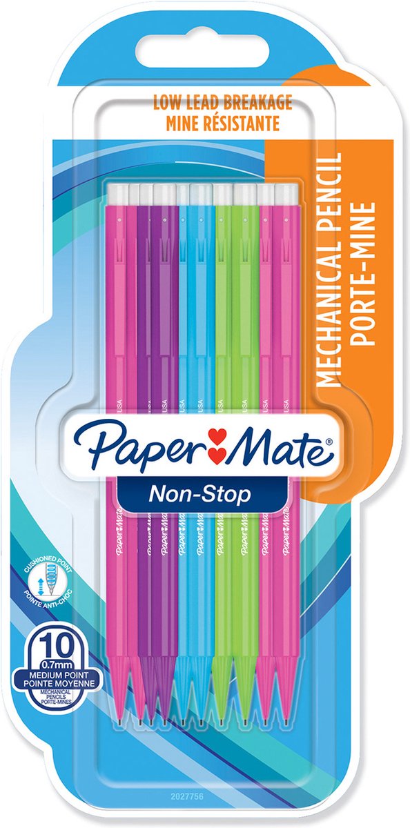 Paper mate non-stop vulpotloden | 0,7 mm | hb #2 | diverse kleuren | 10 stuks