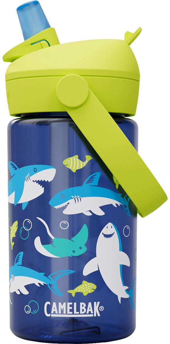 Camelbak thrive flip straw drinkfles kids - 400 ml - met rietje - waterfles - blauw (sharks and rays)