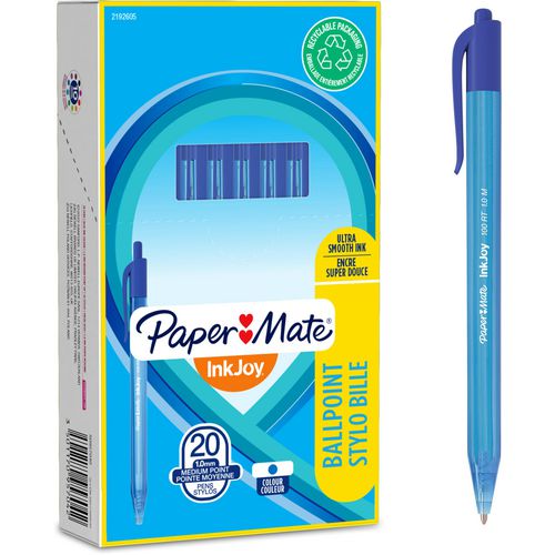 Balpen inkjoy 100rt papermate s0957040 medium blauw drukknop
