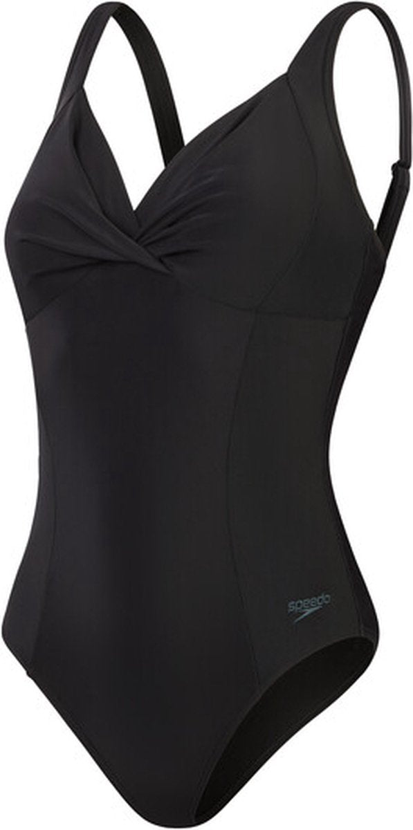 Speedo shaping cross knot 1 piece dames sportbadpak - corrigerend badpak dames - zwempak dames met uitneembare cups - sportbadpak dames met hartvormige halslijn en verstelbare bandjes - zwart - 44