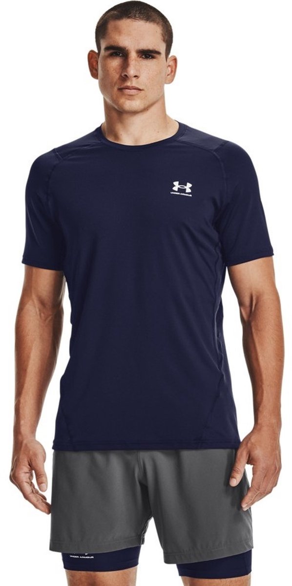 Under armour ua hg armour fitted ss-blu heren sportshirt - midnight navy - wit