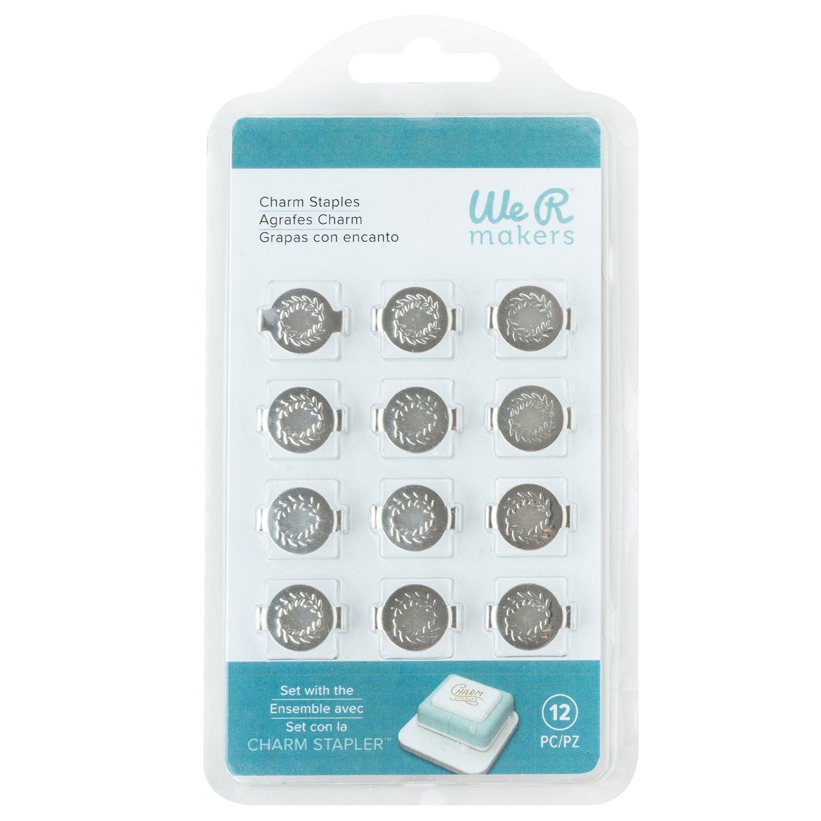 We r makers • charm staples round with leaf emboss silver 12pcs