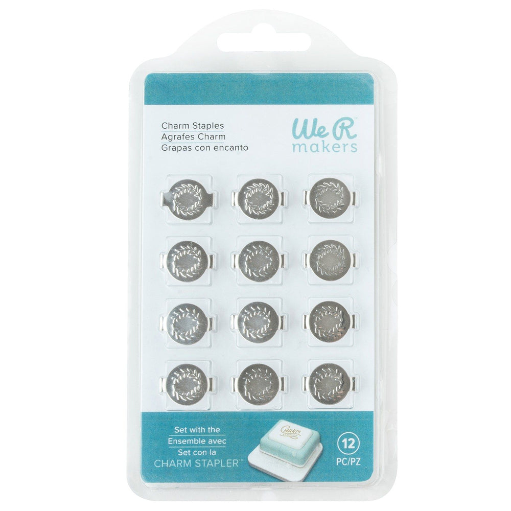 We r makers • charm staples round with leaf emboss silver 12pcs