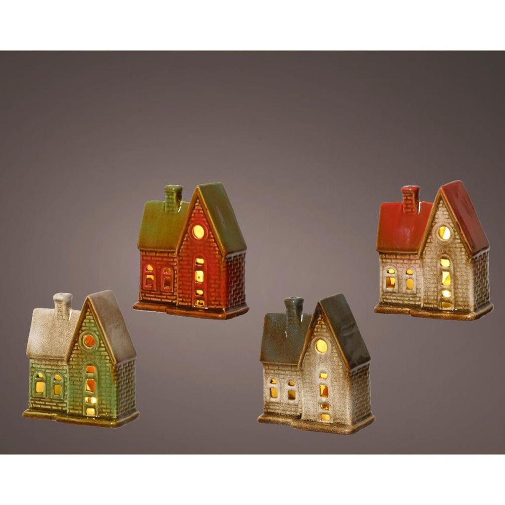 Lumineo huis keramiek met led 10,5x5,8x12cm