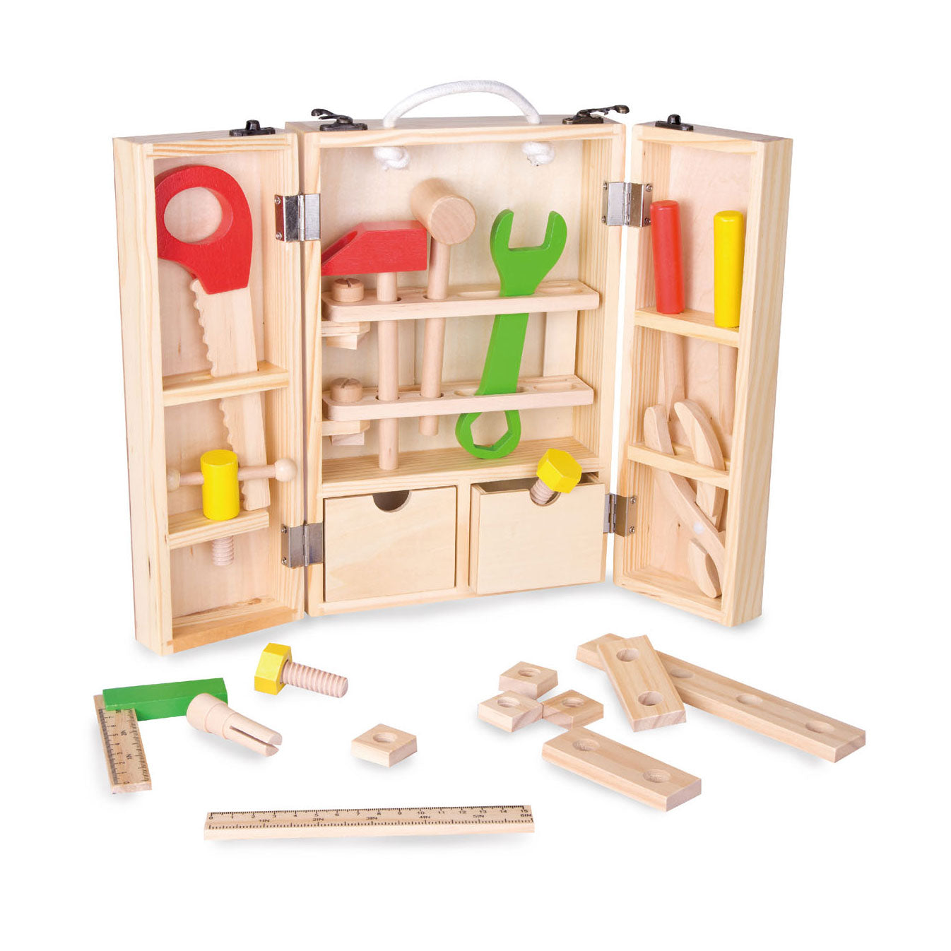 Klassieke wereld houten gereedschapskoffer, 35dlg.