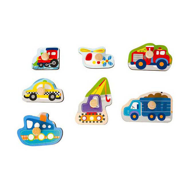 Klassieke wereld houten noppenpuzzel verkeer, 8st.