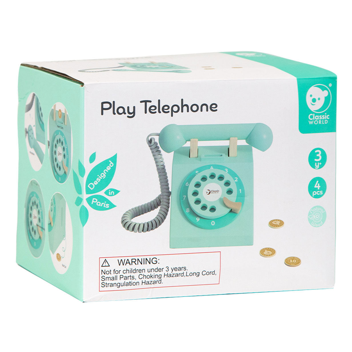 Klassieke Wereld Wereld Houten Retro Telefoon Turquoise