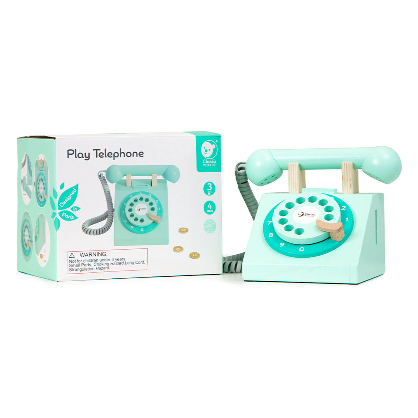 Klassieke Wereld Wereld Houten Retro Telefoon Turquoise