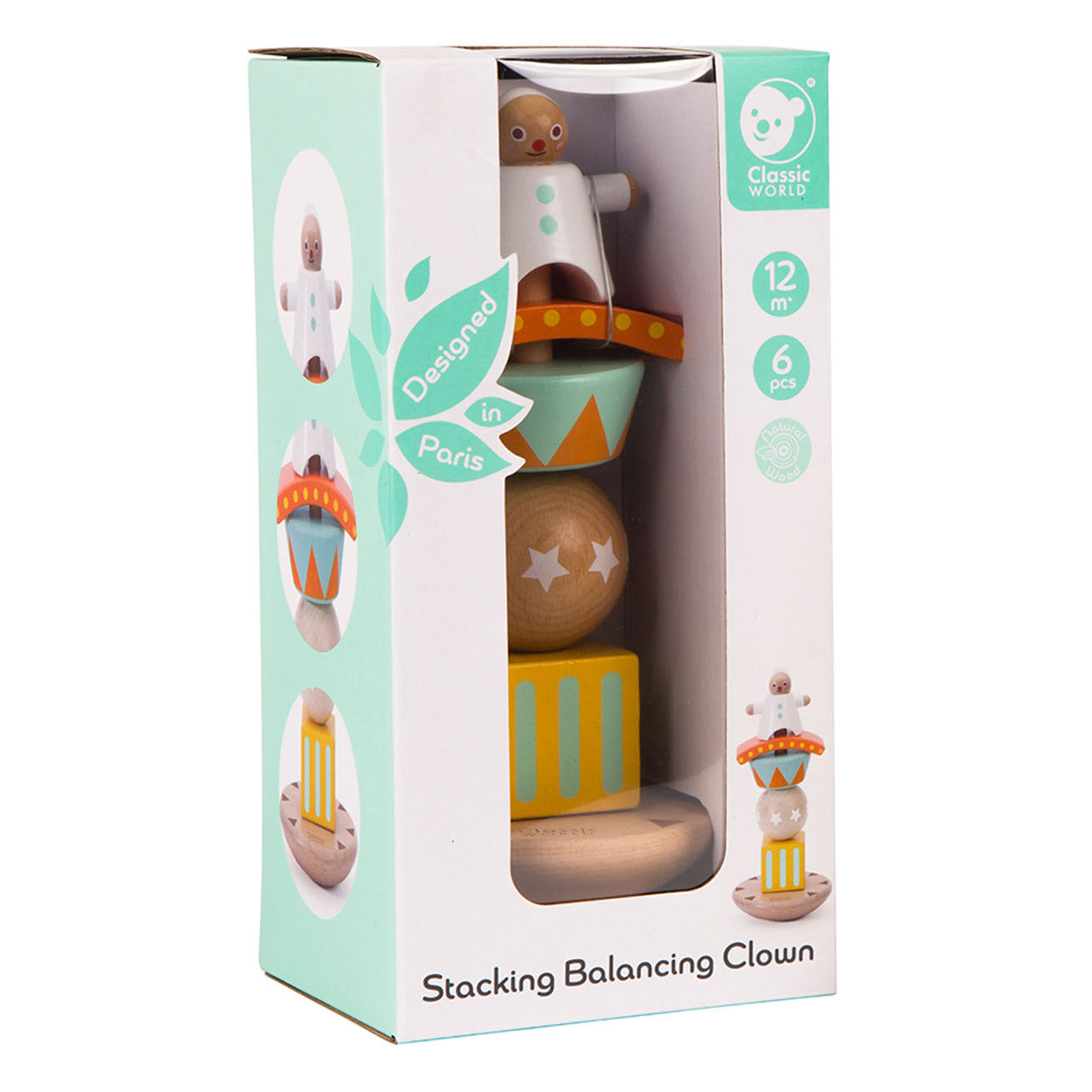 Klassieke Wereld Wereld Houten Stapel en Balansspel Clown, 6dlg.