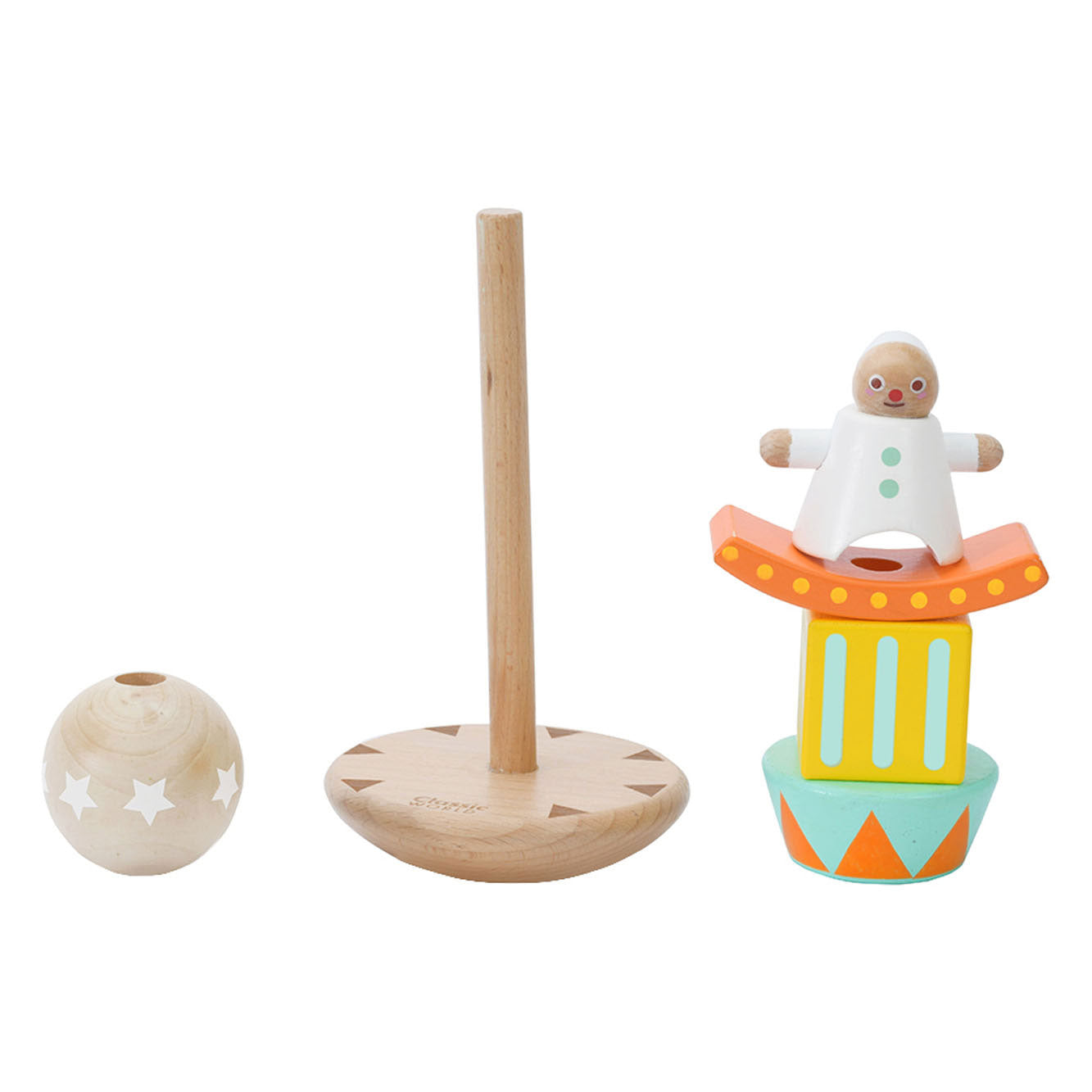 Klassieke Wereld Wereld Houten Stapel en Balansspel Clown, 6dlg.
