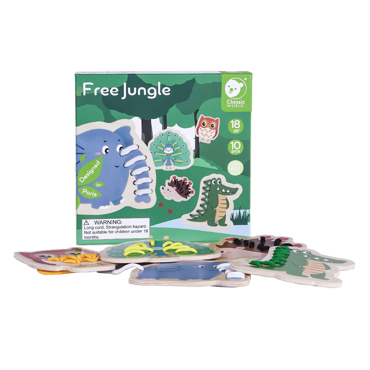 Klassieke Wereld Wereld Rijgpuzzel Jungle, 10dlg.
