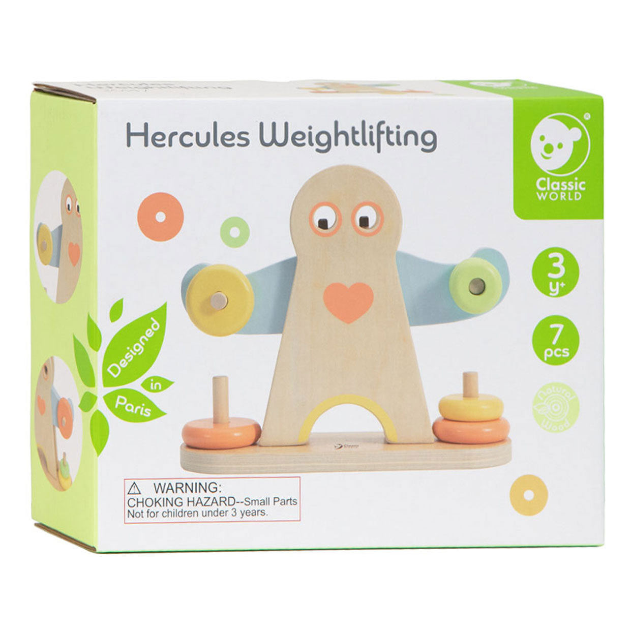 Klassieke houten herculesweegschaal, 7dlg.