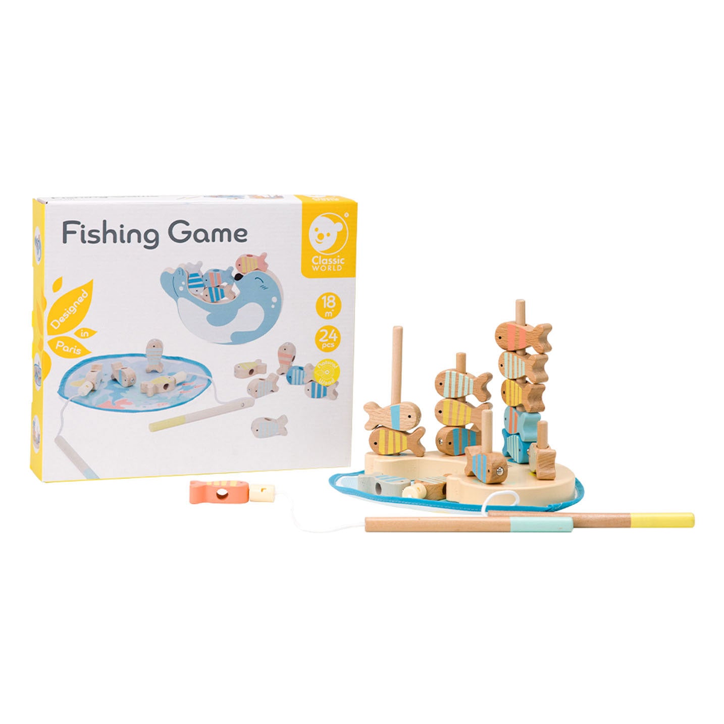 Classic world houten visspel zeehond, 24dlg.