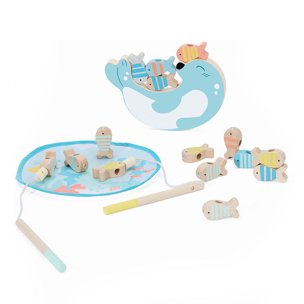 Classic world wooden fishing game seal, 24-piece.