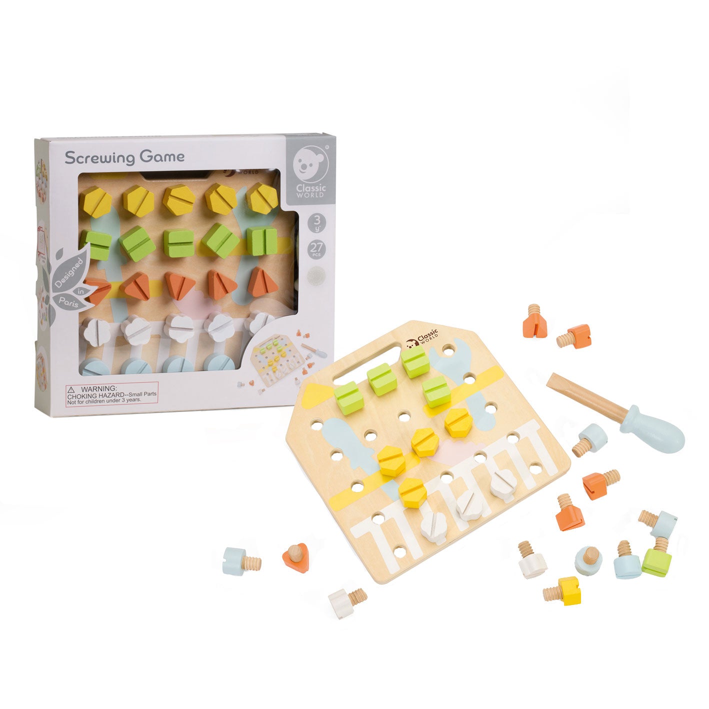 Classic world houten schroefbord coordinatie spel, 27dlg.