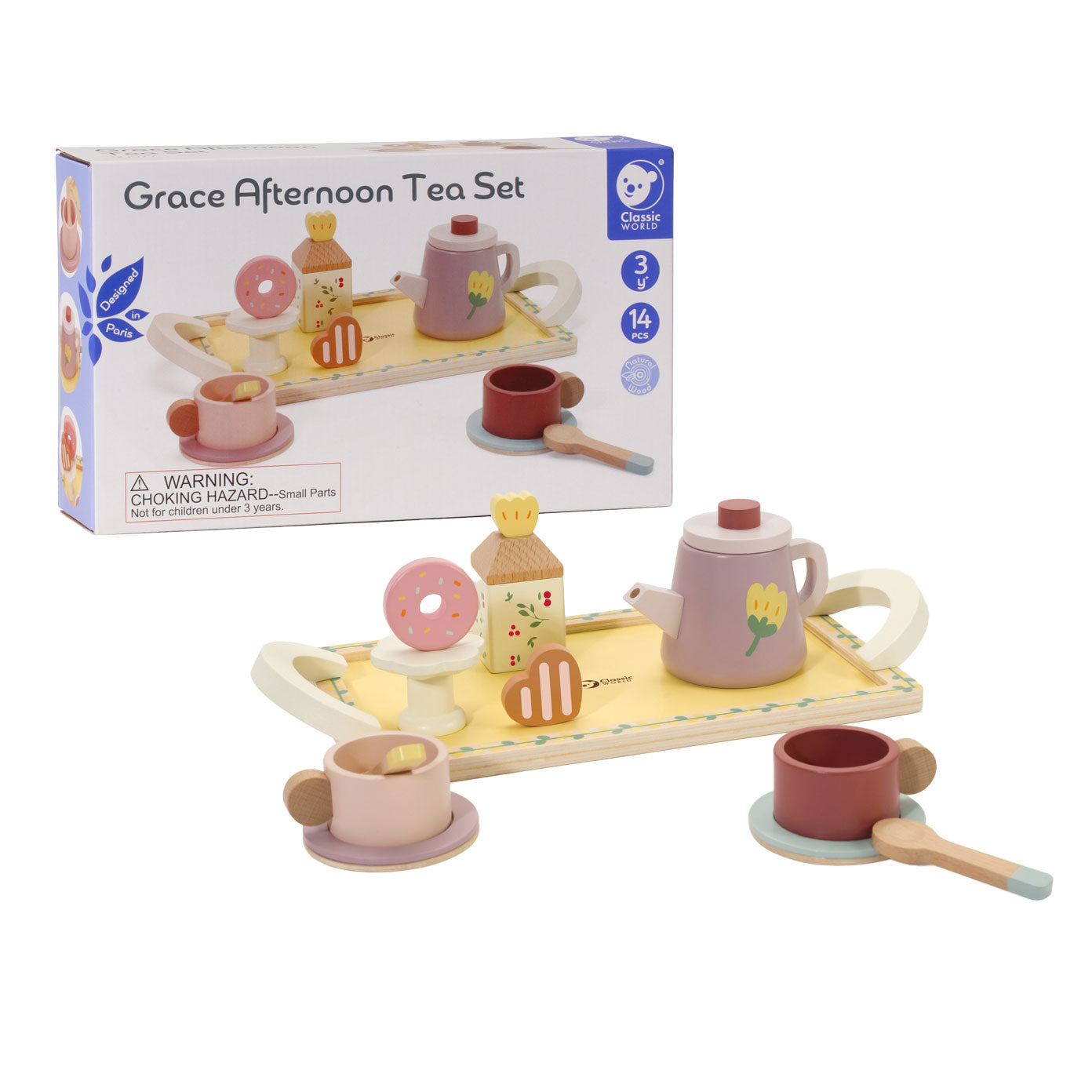 Klassieke Wereld Wereld Houten Theeset Grace met Dienblad, 14dlg.