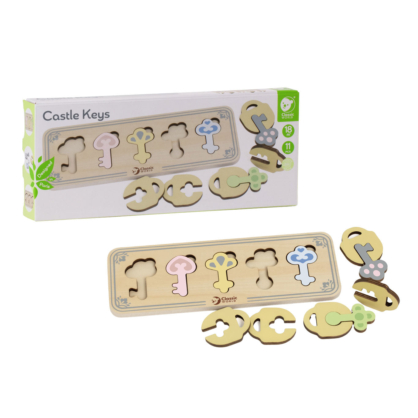 Klassieke wereld houten kasteelsleutels en sloten matchen spel, 13dlg.