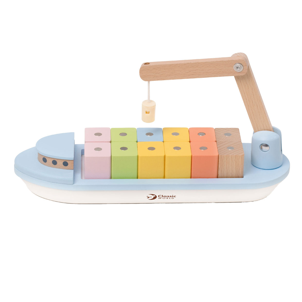 Klassieke Wereld Wereld Houten Blokkenboot met Kraan, 13dlg.