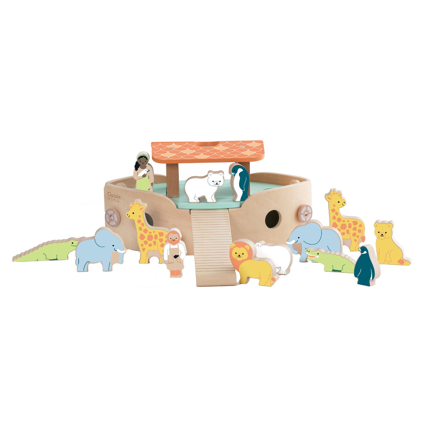 Klassieke Wereld Wereld Houten Arklaars van Noach Bouwset met Dieren, 16dlg.