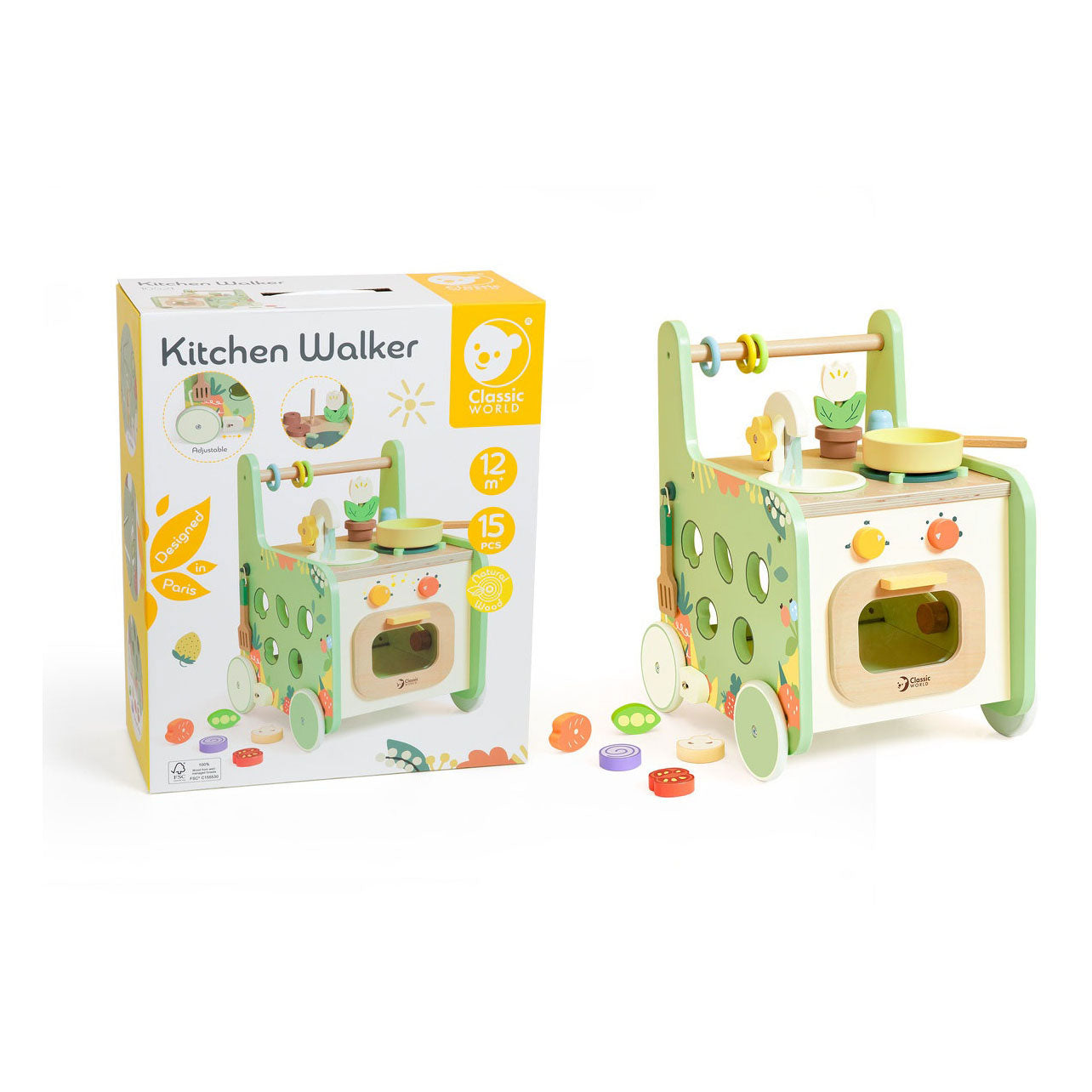 Klassieke wereld houten loopwagen keuken, 15dlg.