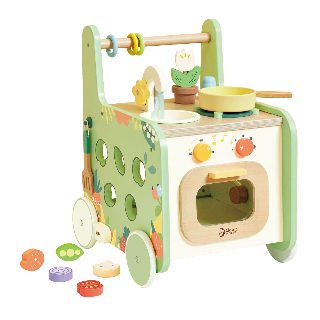 Klassieke wereld houten loopwagen keuken, 15dlg.