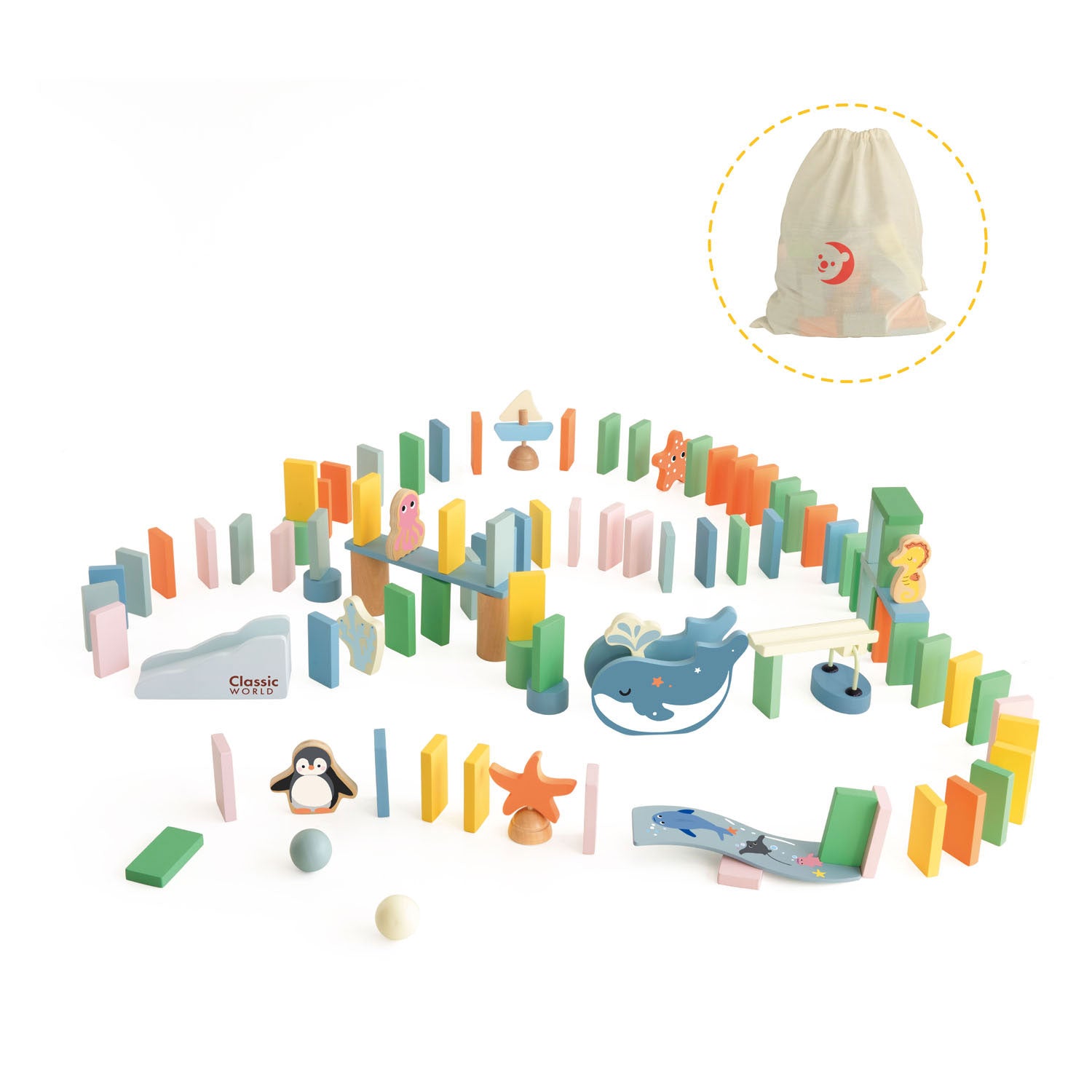 Klassieke wereld houten domino oceaan, 100dlg.