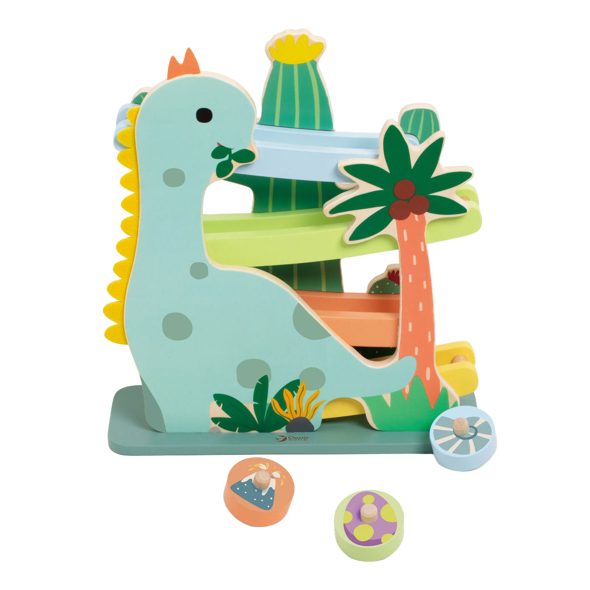 Klassieke wereld houten ballenbaan dinosaurus, 4dlg.