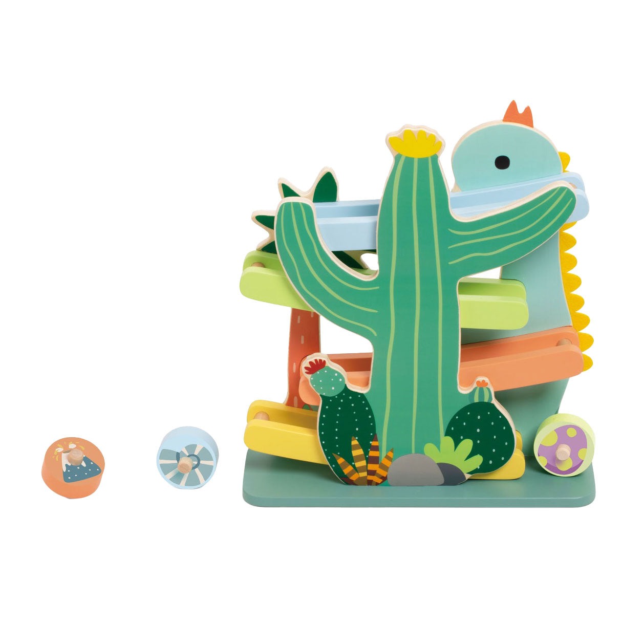 Klassieke wereld houten ballenbaan dinosaurus, 4dlg.