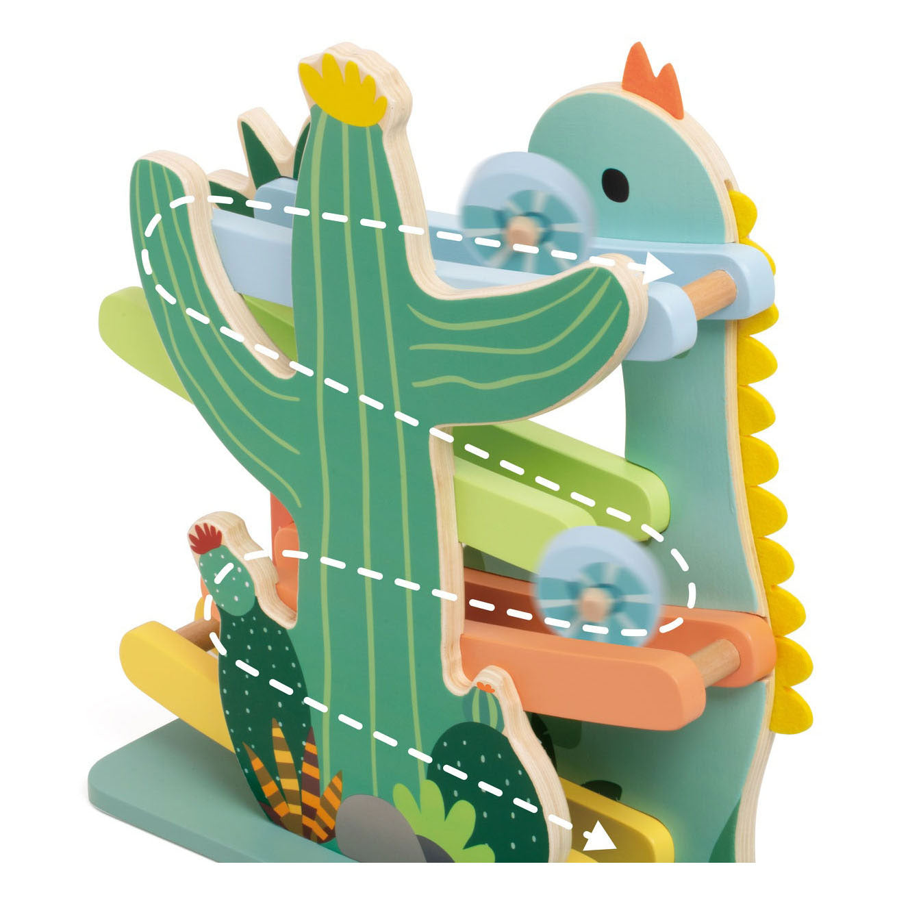 Klassieke wereld houten ballenbaan dinosaurus, 4dlg.