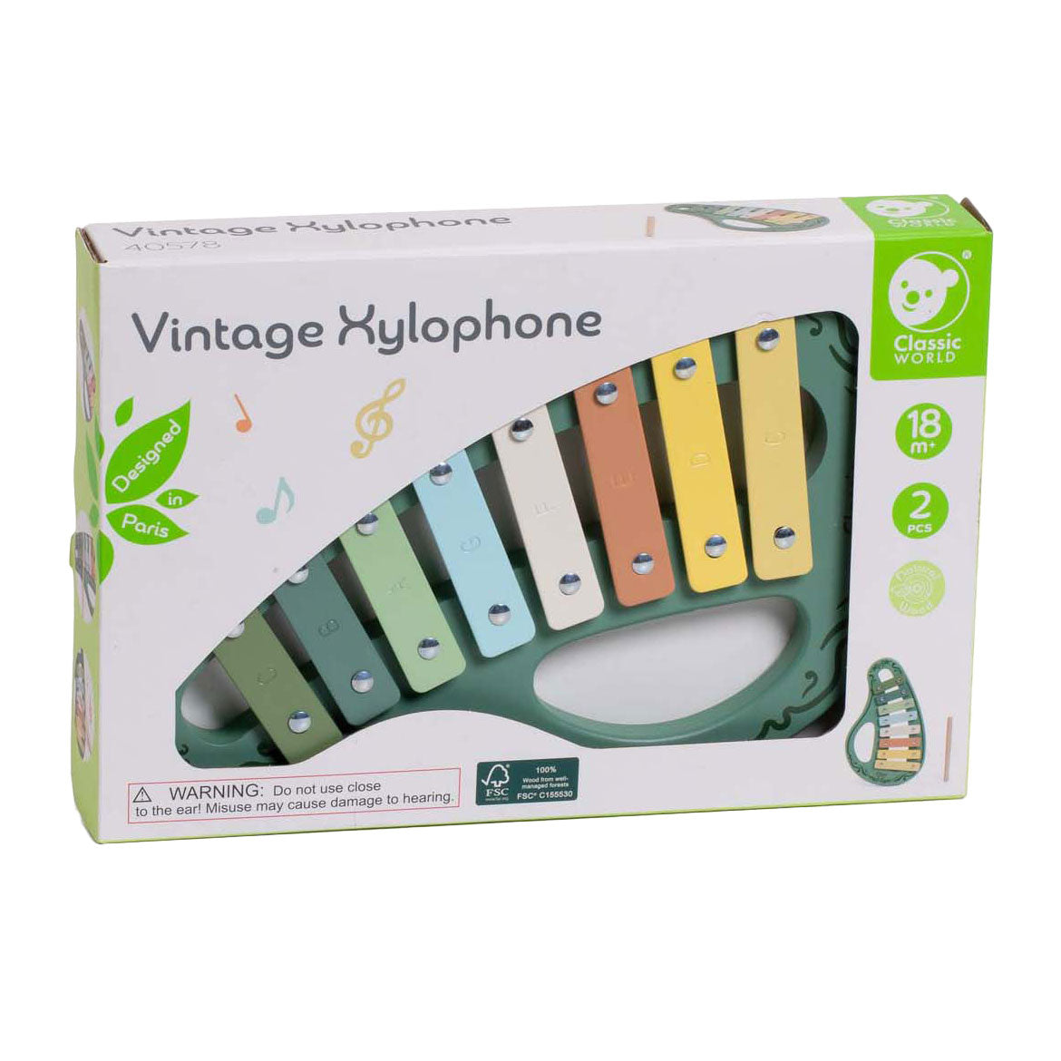 Klassieke wereld houten vintage xylofoon groen 2dlg.