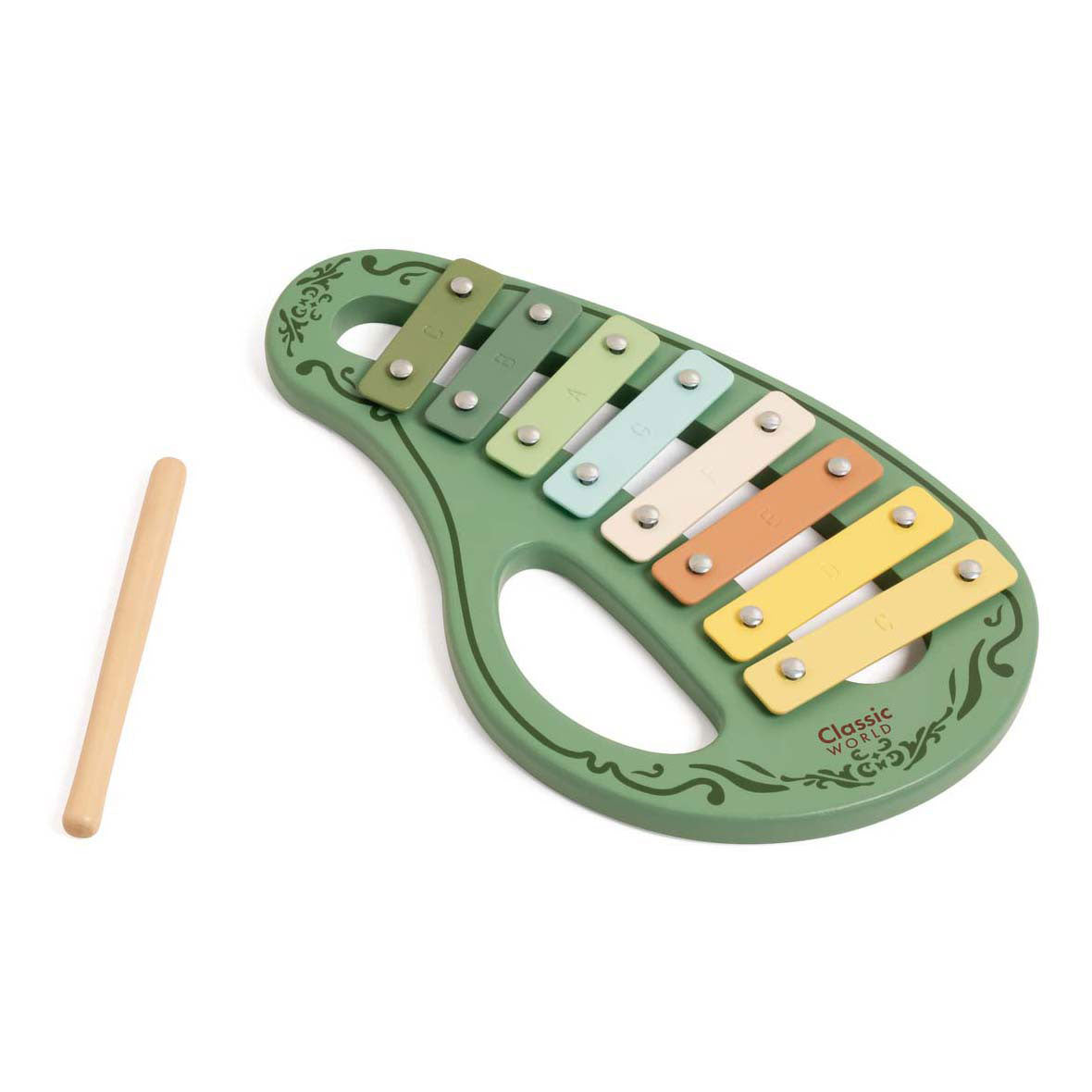 Klassieke wereld houten vintage xylofoon groen 2dlg.