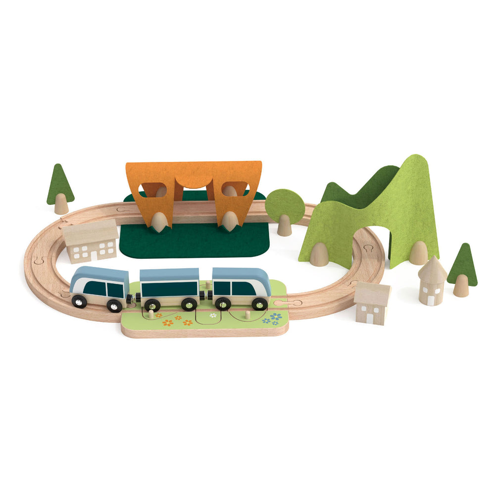 Klassieke wereld houten treinbaan klein speelset, 40dlg.