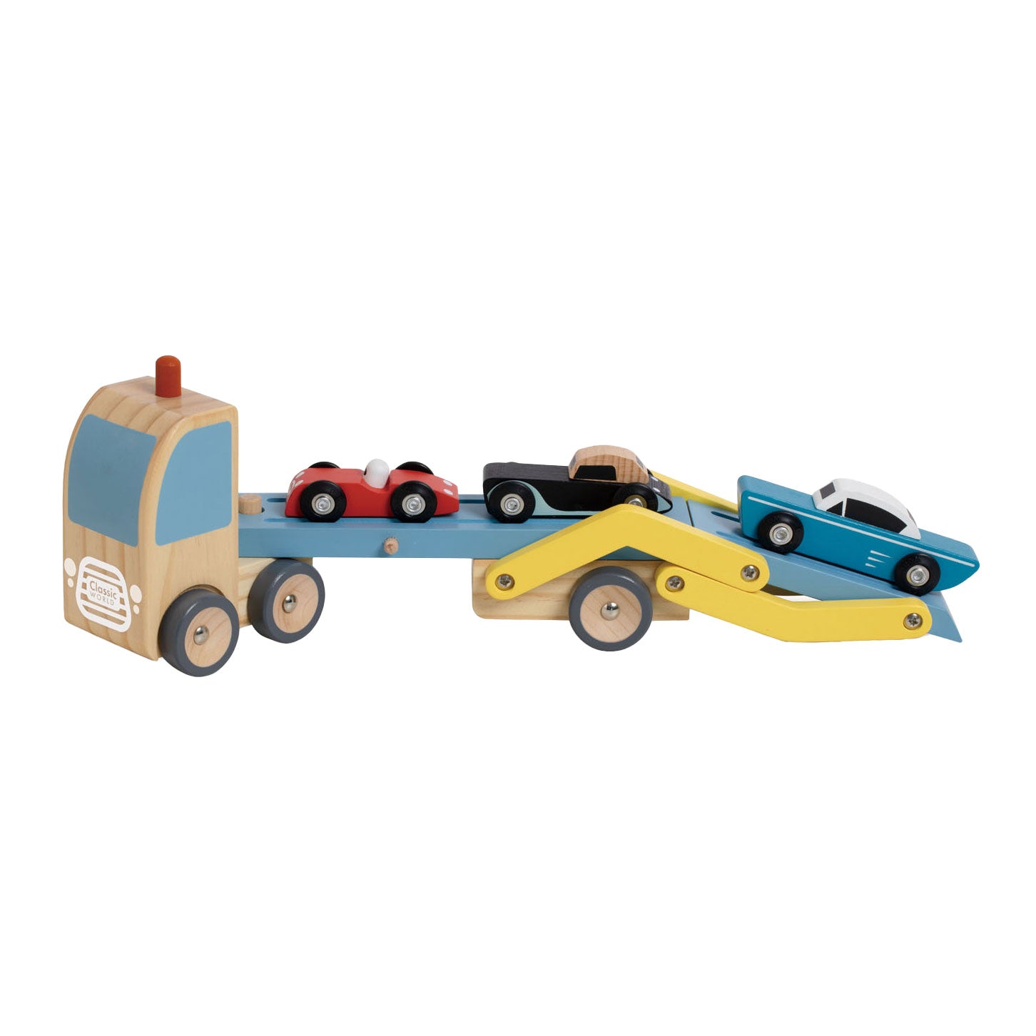 Lobbes speelgoed bv classic world houten transporter met 3 auto's