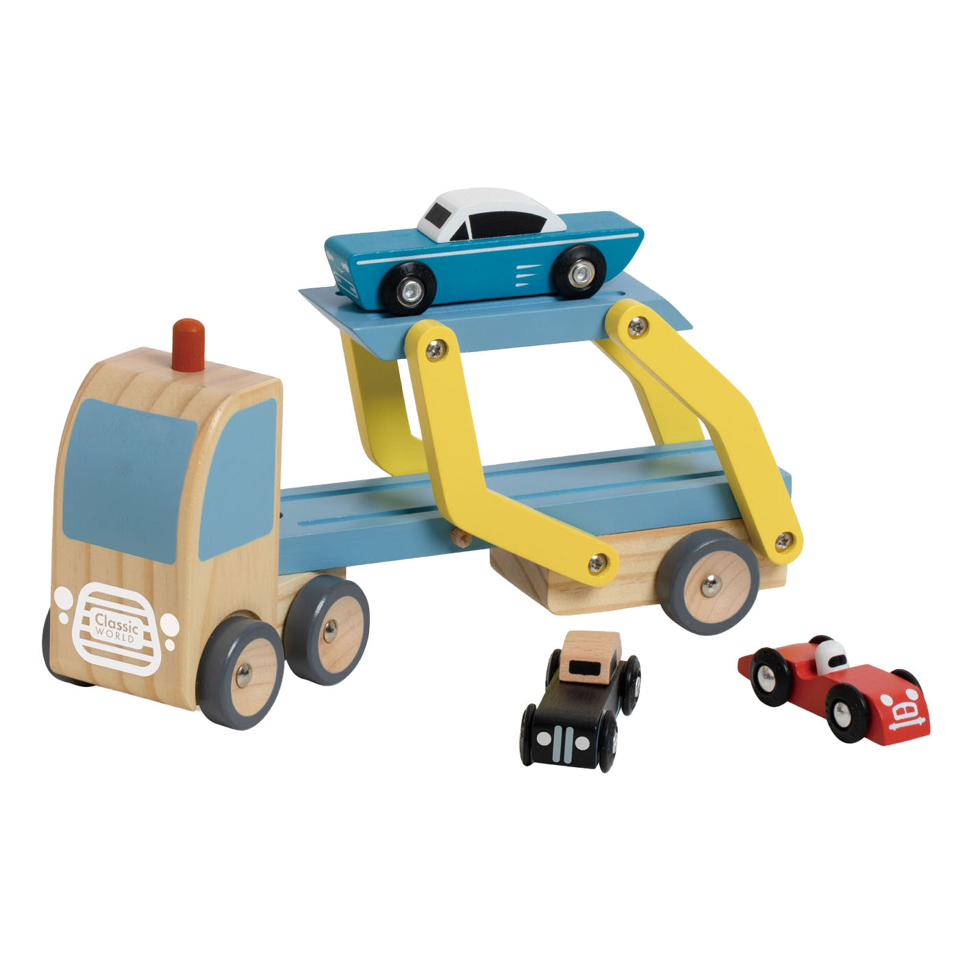 Lobbes speelgoed bv classic world houten transporter met 3 auto's