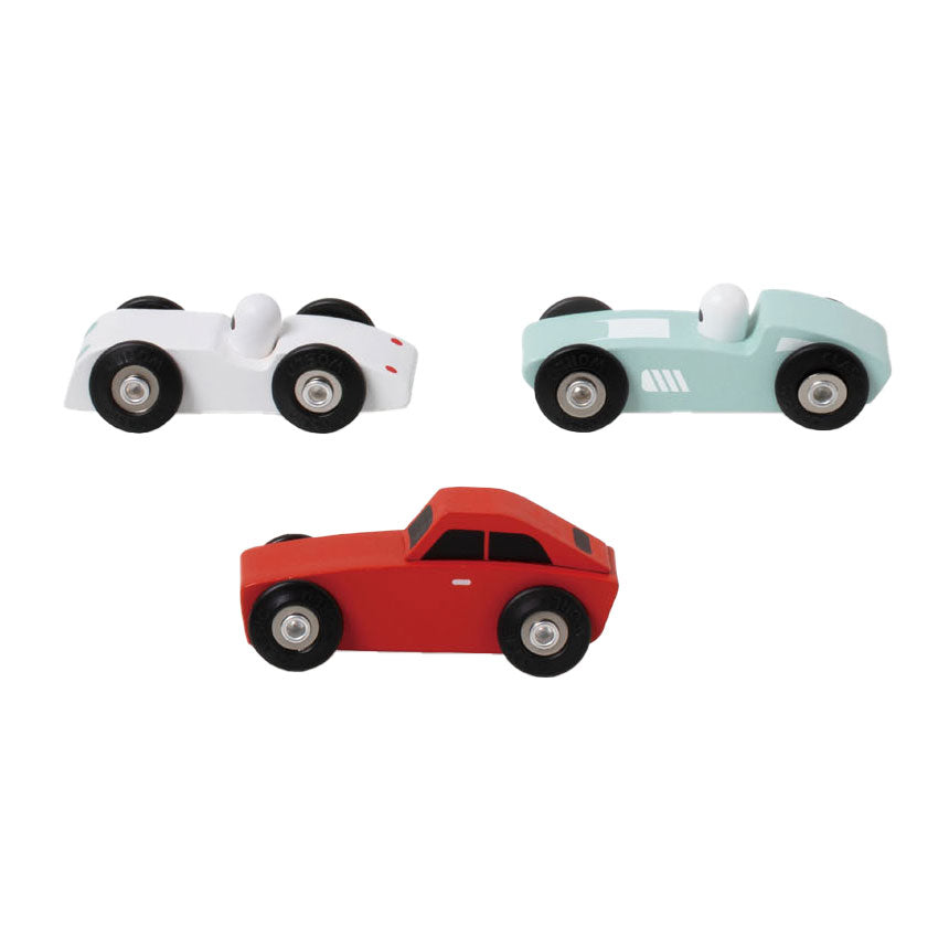 Klassieke wereld houten sportauto's set, 3st.
