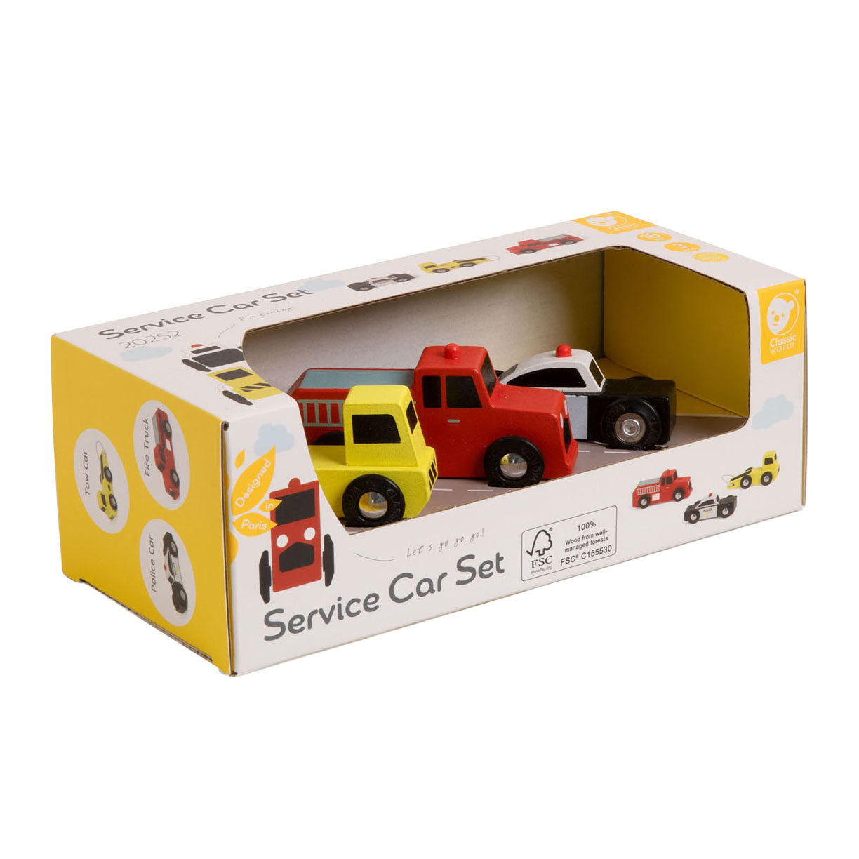 Klassieke wereld houten hulpdienst auto's set, 3st.